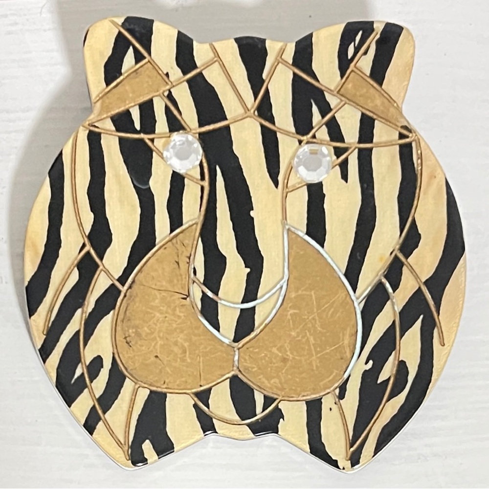 Vintage Brooch Stylized Tiger Large Statement Animal Print Pin